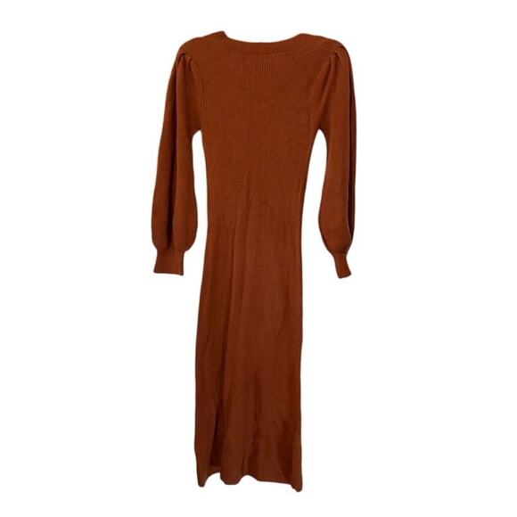 Abercrombie & Fitch Ribbed Knit Puff Sleeve Sweater Midi Brown Dress Medium, MP - Picture 3 of 8